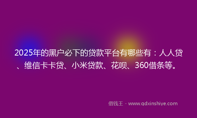 2025年的黑户必下的贷款平台有哪些有：人人贷、维信卡卡贷、小米贷款、花呗、360借条等。