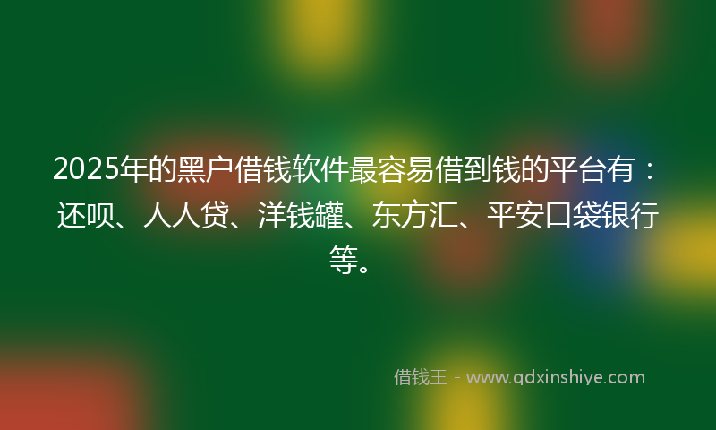 2025年的黑户借钱软件最容易借到钱的平台有：还呗、人人贷、洋钱罐、东方汇、平安口袋银行等。