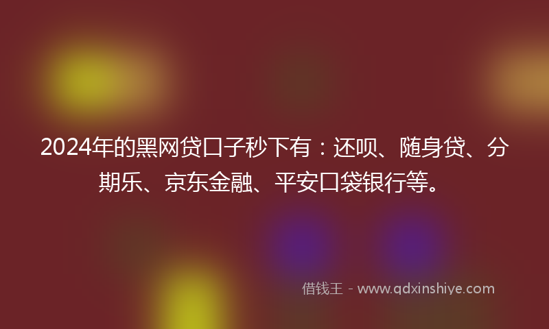 2024年的黑网贷口子秒下有：还呗、随身贷、分期乐、京东金融、平安口袋银行等。