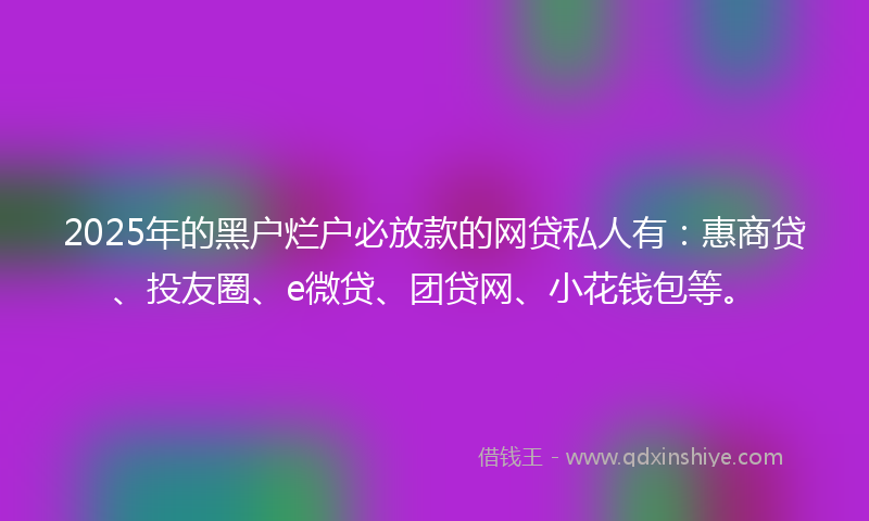 2025年的黑户烂户必放款的网贷私人有：惠商贷、投友圈、e微贷、团贷网、小花钱包等。