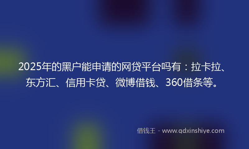2025年的黑户能申请的网贷平台吗有：拉卡拉、东方汇、信用卡贷、微博借钱、360借条等。