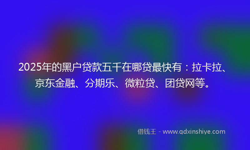 2025年的黑户贷款五千在哪贷最快有：拉卡拉、京东金融、分期乐、微粒贷、团贷网等。