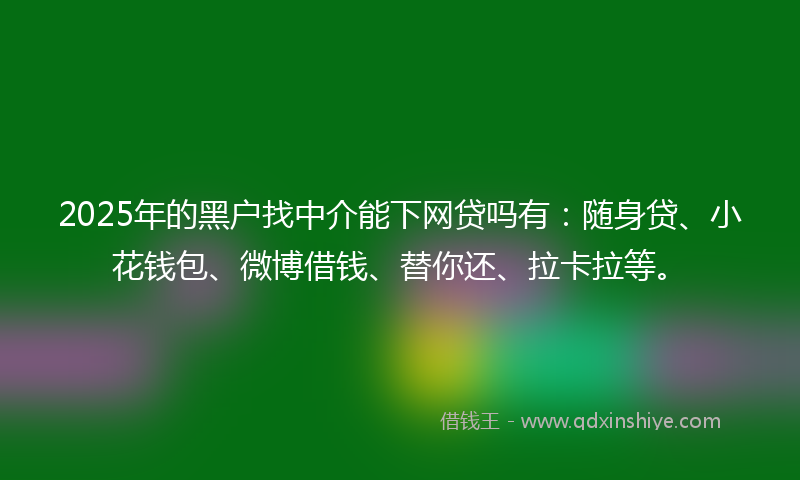 2025年的黑户找中介能下网贷吗有：随身贷、小花钱包、微博借钱、替你还、拉卡拉等。