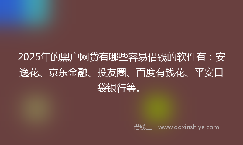 2025年的黑户网贷有哪些容易借钱的软件有：安逸花、京东金融、投友圈、百度有钱花、平安口袋银行等。
