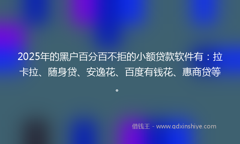 2025年的黑户百分百不拒的小额贷款软件有：拉卡拉、随身贷、安逸花、百度有钱花、惠商贷等。