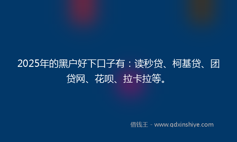 2025年的黑户好下口子有：读秒贷、柯基贷、团贷网、花呗、拉卡拉等。