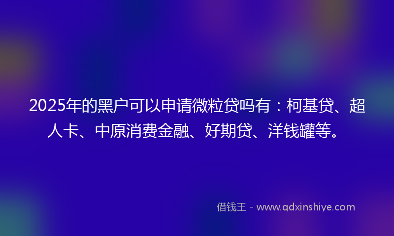 2025年的黑户可以申请微粒贷吗有：柯基贷、超人卡、中原消费金融、好期贷、洋钱罐等。