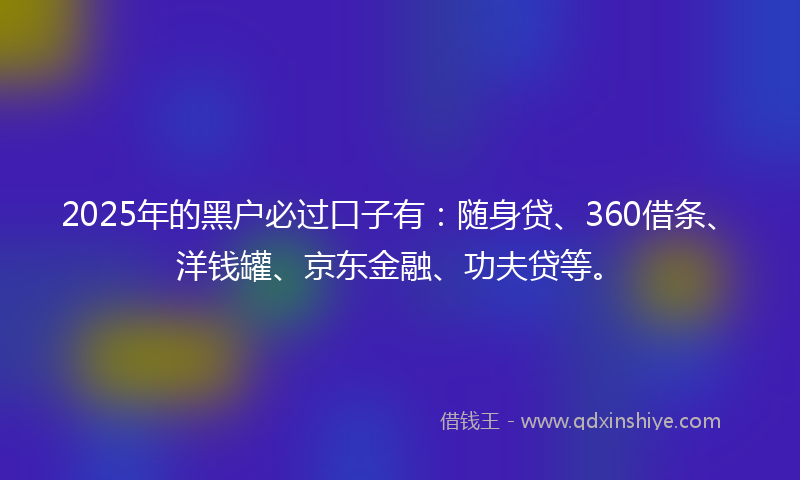 2025年的黑户必过口子有：随身贷、360借条、洋钱罐、京东金融、功夫贷等。