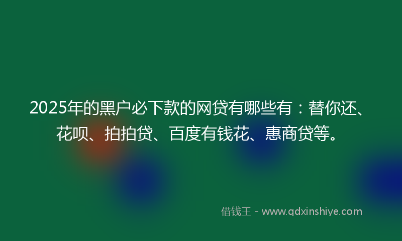 2025年的黑户必下款的网贷有哪些有：替你还、花呗、拍拍贷、百度有钱花、惠商贷等。
