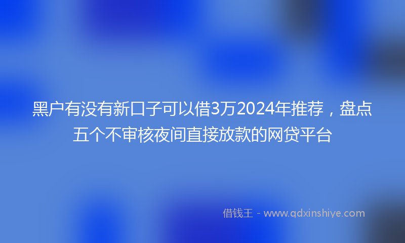 黑户有没有新口子可以借3万2024年推荐，盘点五个不审核夜间直接放款的网贷平台