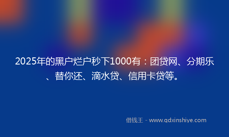 2025年的黑户烂户秒下1000有：团贷网、分期乐、替你还、滴水贷、信用卡贷等。