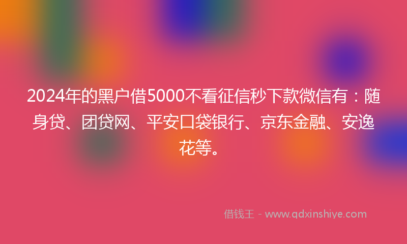 2024年的黑户借5000不看征信秒下款微信有：随身贷、团贷网、平安口袋银行、京东金融、安逸花等。