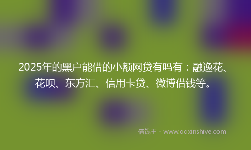 2025年的黑户能借的小额网贷有吗有：融逸花、花呗、东方汇、信用卡贷、微博借钱等。