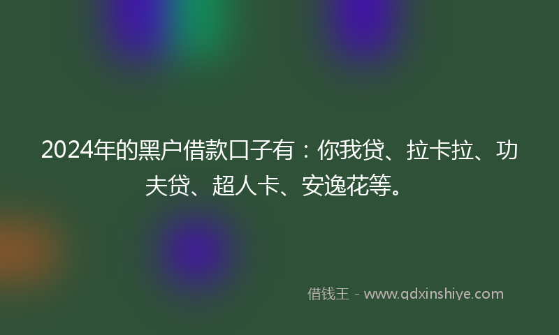 2024年的黑户借款口子有：你我贷、拉卡拉、功夫贷、超人卡、安逸花等。