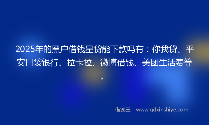 2025年的黑户借钱星贷能下款吗有：你我贷、平安口袋银行、拉卡拉、微博借钱、美团生活费等。