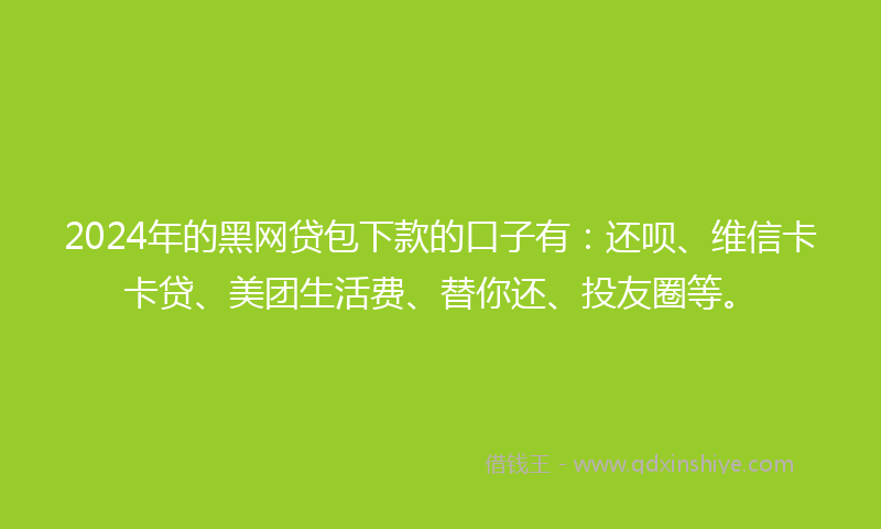 2024年的黑网贷包下款的口子有：还呗、维信卡卡贷、美团生活费、替你还、投友圈等。