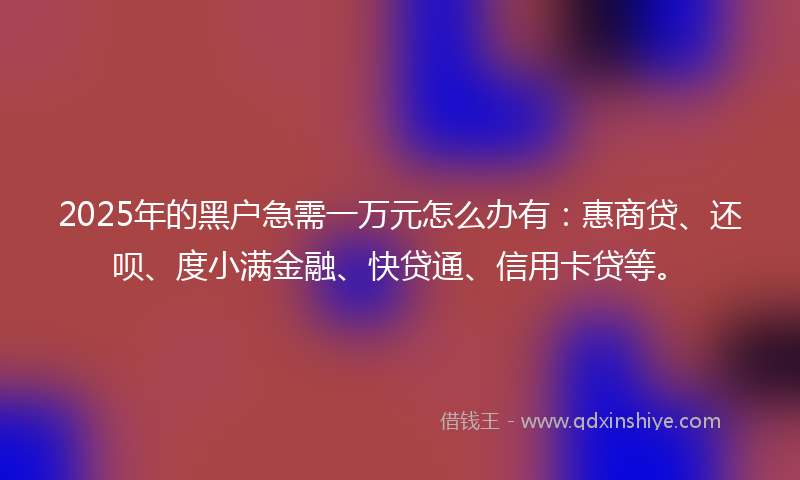 2025年的黑户急需一万元怎么办有：惠商贷、还呗、度小满金融、快贷通、信用卡贷等。