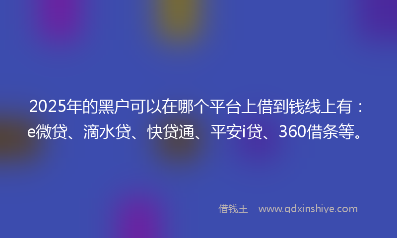2025年的黑户可以在哪个平台上借到钱线上有：e微贷、滴水贷、快贷通、平安i贷、360借条等。