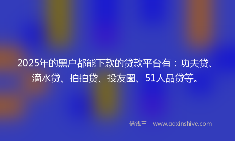 2025年的黑户都能下款的贷款平台有：功夫贷、滴水贷、拍拍贷、投友圈、51人品贷等。