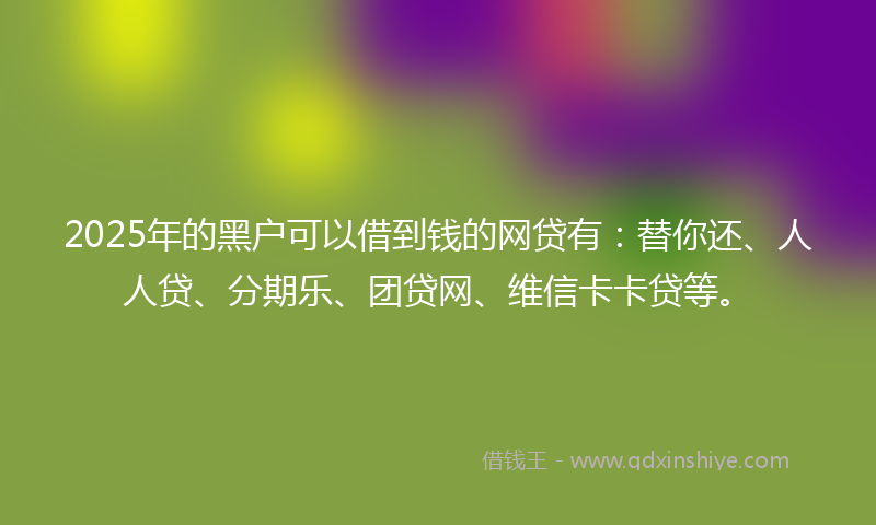 2025年的黑户可以借到钱的网贷有：替你还、人人贷、分期乐、团贷网、维信卡卡贷等。