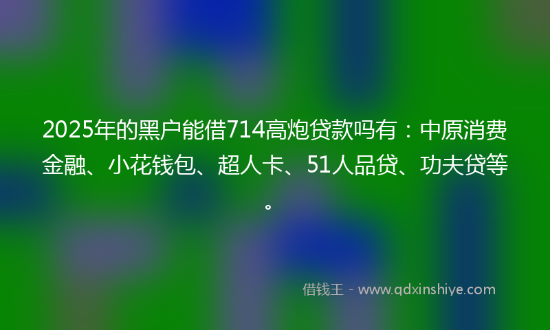 2025年的黑户能借714高炮贷款吗有：中原消费金融、小花钱包、超人卡、51人品贷、功夫贷等。