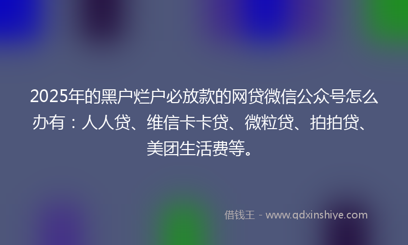 2025年的黑户烂户必放款的网贷微信公众号怎么办有：人人贷、维信卡卡贷、微粒贷、拍拍贷、美团生活费等。