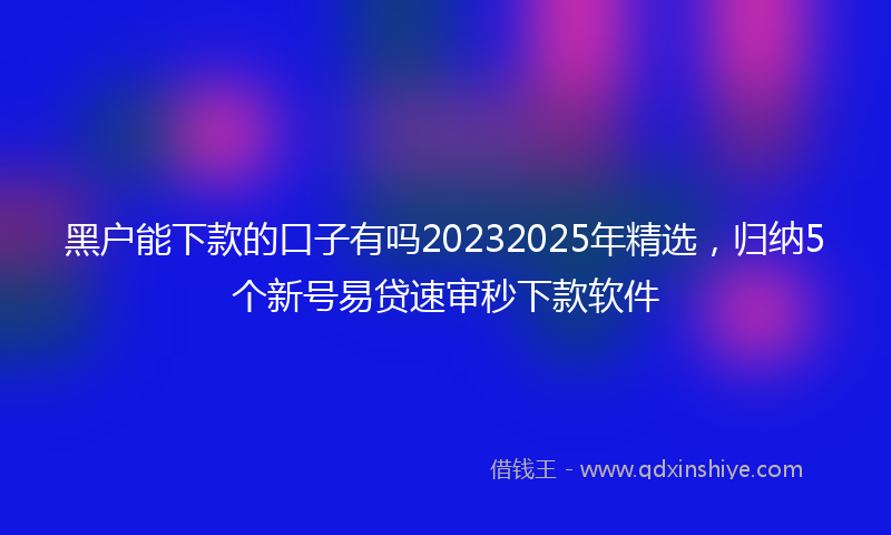 黑户能下款的口子有吗20232025年精选，归纳5个新号易贷速审秒下款软件