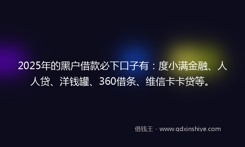 2025年的黑户借款必下口子有：度小满金融、人人贷、洋钱罐、360借条、维信卡卡贷等。