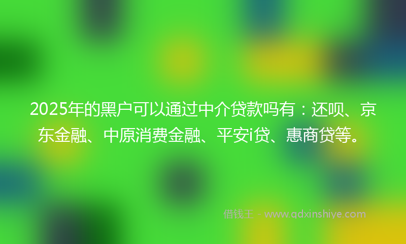 2025年的黑户可以通过中介贷款吗有：还呗、京东金融、中原消费金融、平安i贷、惠商贷等。