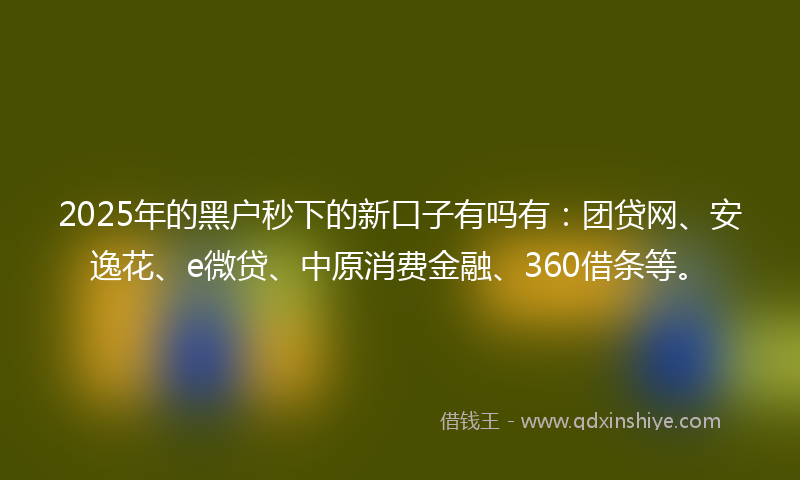 2025年的黑户秒下的新口子有吗有：团贷网、安逸花、e微贷、中原消费金融、360借条等。