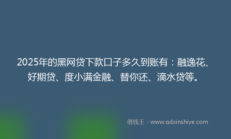 2025年的黑网贷下款口子多久到账有：融逸花、好期贷、度小满金融、替你还、滴水贷等。