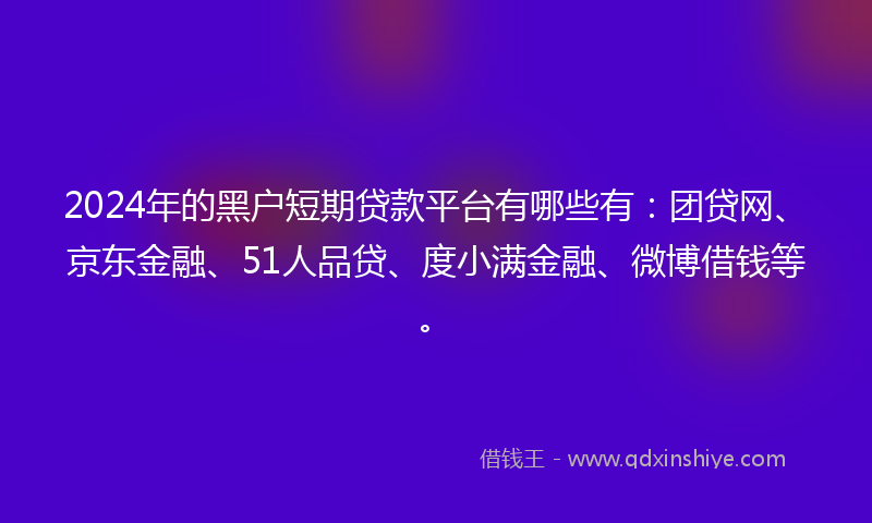 2024年的黑户短期贷款平台有哪些有：团贷网、京东金融、51人品贷、度小满金融、微博借钱等。