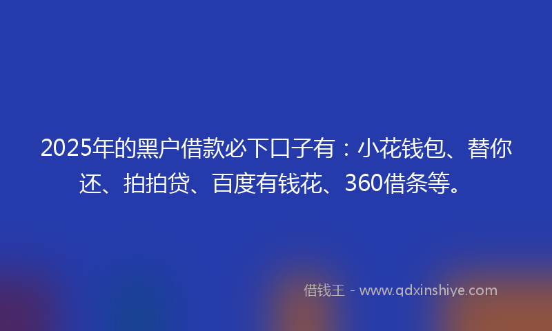 2025年的黑户借款必下口子有：小花钱包、替你还、拍拍贷、百度有钱花、360借条等。