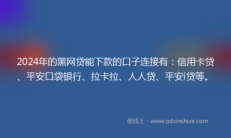 2024年的黑网贷能下款的口子连接有：信用卡贷、平安口袋银行、拉卡拉、人人贷、平安i贷等。