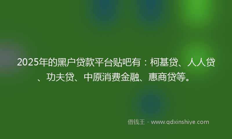 2025年的黑户贷款平台贴吧有：柯基贷、人人贷、功夫贷、中原消费金融、惠商贷等。