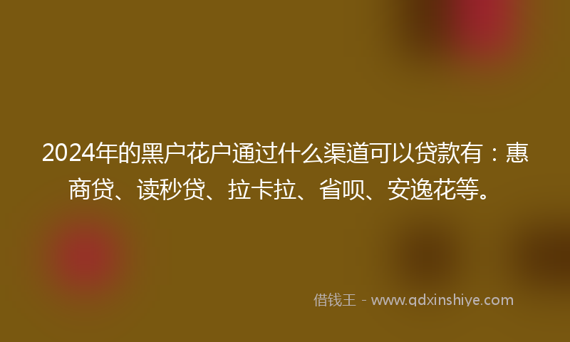 2024年的黑户花户通过什么渠道可以贷款有：惠商贷、读秒贷、拉卡拉、省呗、安逸花等。
