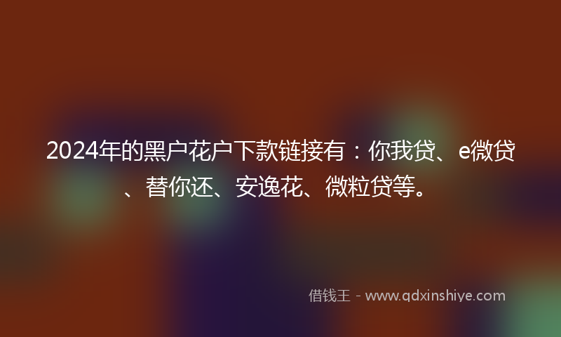 2024年的黑户花户下款链接有：你我贷、e微贷、替你还、安逸花、微粒贷等。