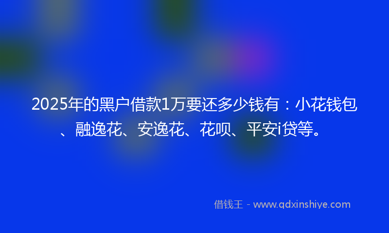 2025年的黑户借款1万要还多少钱有：小花钱包、融逸花、安逸花、花呗、平安i贷等。