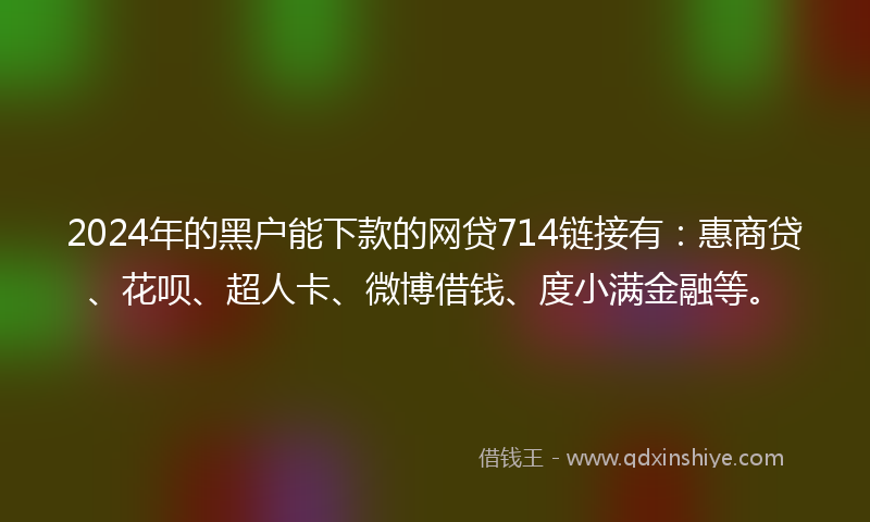 2024年的黑户能下款的网贷714链接有：惠商贷、花呗、超人卡、微博借钱、度小满金融等。