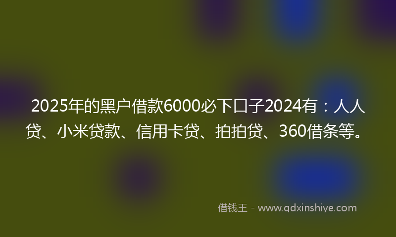 2025年的黑户借款6000必下口子2024有：人人贷、小米贷款、信用卡贷、拍拍贷、360借条等。