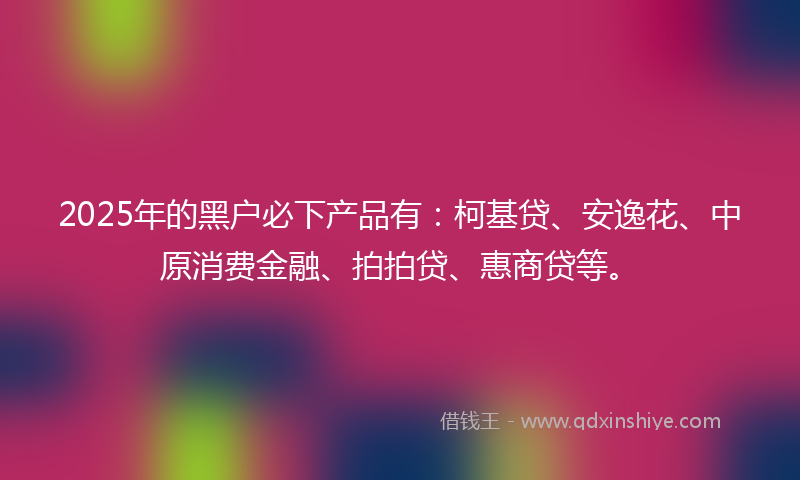 2025年的黑户必下产品有：柯基贷、安逸花、中原消费金融、拍拍贷、惠商贷等。