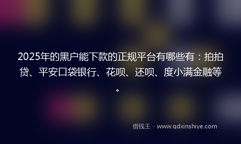 2025年的黑户能下款的正规平台有哪些有：拍拍贷、平安口袋银行、花呗、还呗、度小满金融等。