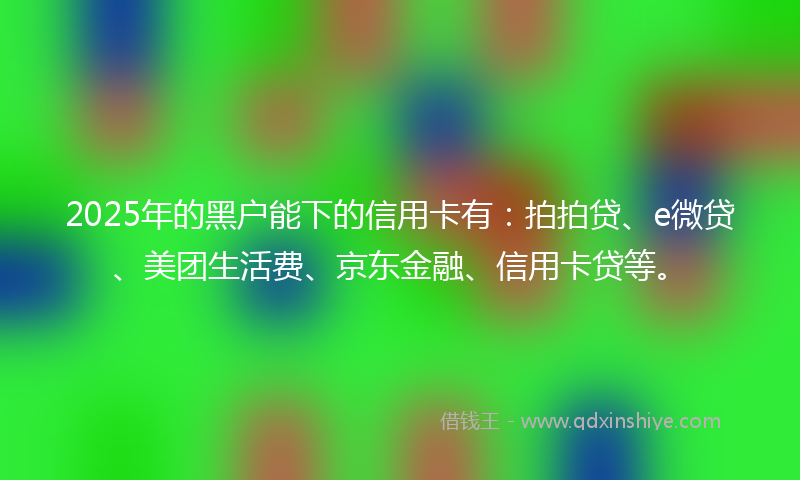 2025年的黑户能下的信用卡有：拍拍贷、e微贷、美团生活费、京东金融、信用卡贷等。