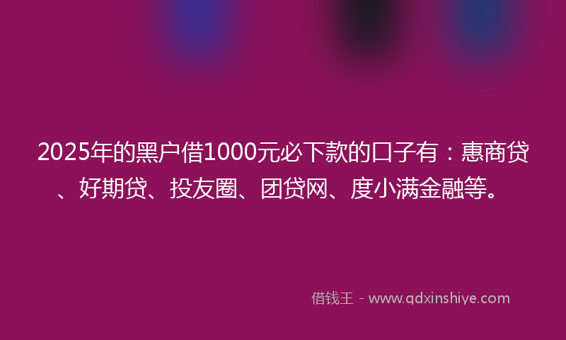 2025年的黑户借1000元必下款的口子有：惠商贷、好期贷、投友圈、团贷网、度小满金融等。