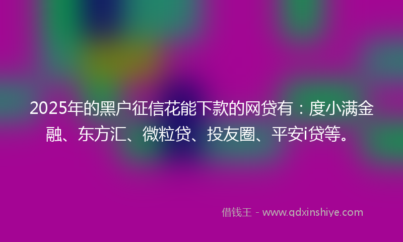 2025年的黑户征信花能下款的网贷有：度小满金融、东方汇、微粒贷、投友圈、平安i贷等。