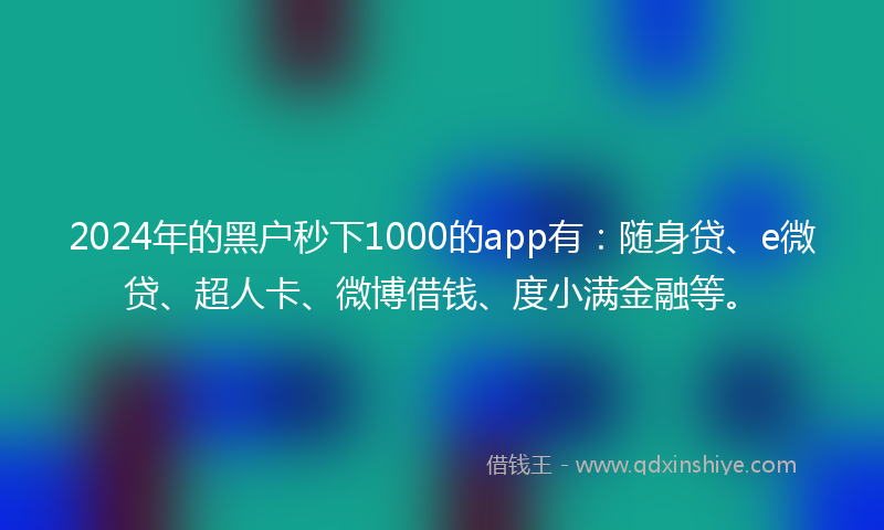 2024年的黑户秒下1000的app有：随身贷、e微贷、超人卡、微博借钱、度小满金融等。