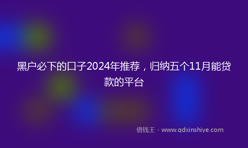 黑户必下的口子2024年推荐，归纳五个11月能贷款的平台