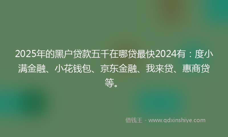 2025年的黑户贷款五千在哪贷最快2024有：度小满金融、小花钱包、京东金融、我来贷、惠商贷等。