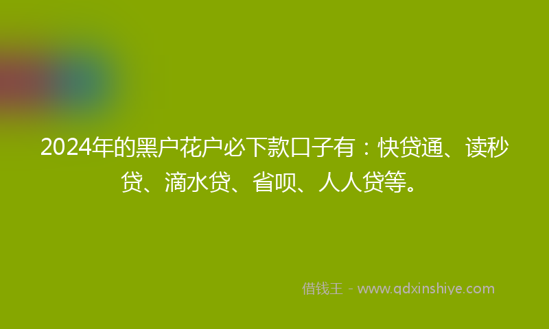 2024年的黑户花户必下款口子有：快贷通、读秒贷、滴水贷、省呗、人人贷等。