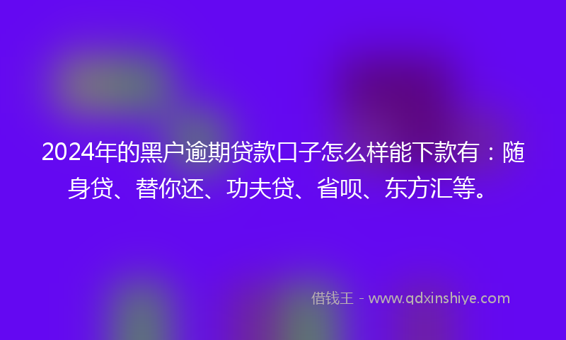 2024年的黑户逾期贷款口子怎么样能下款有：随身贷、替你还、功夫贷、省呗、东方汇等。